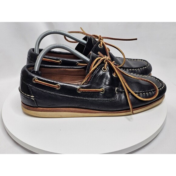 Allen Edmonds Mens Black Westbrook Leather 2 Eyelet Loafer Boat Shoes Sz 9 Wide - Picture 2 of 8